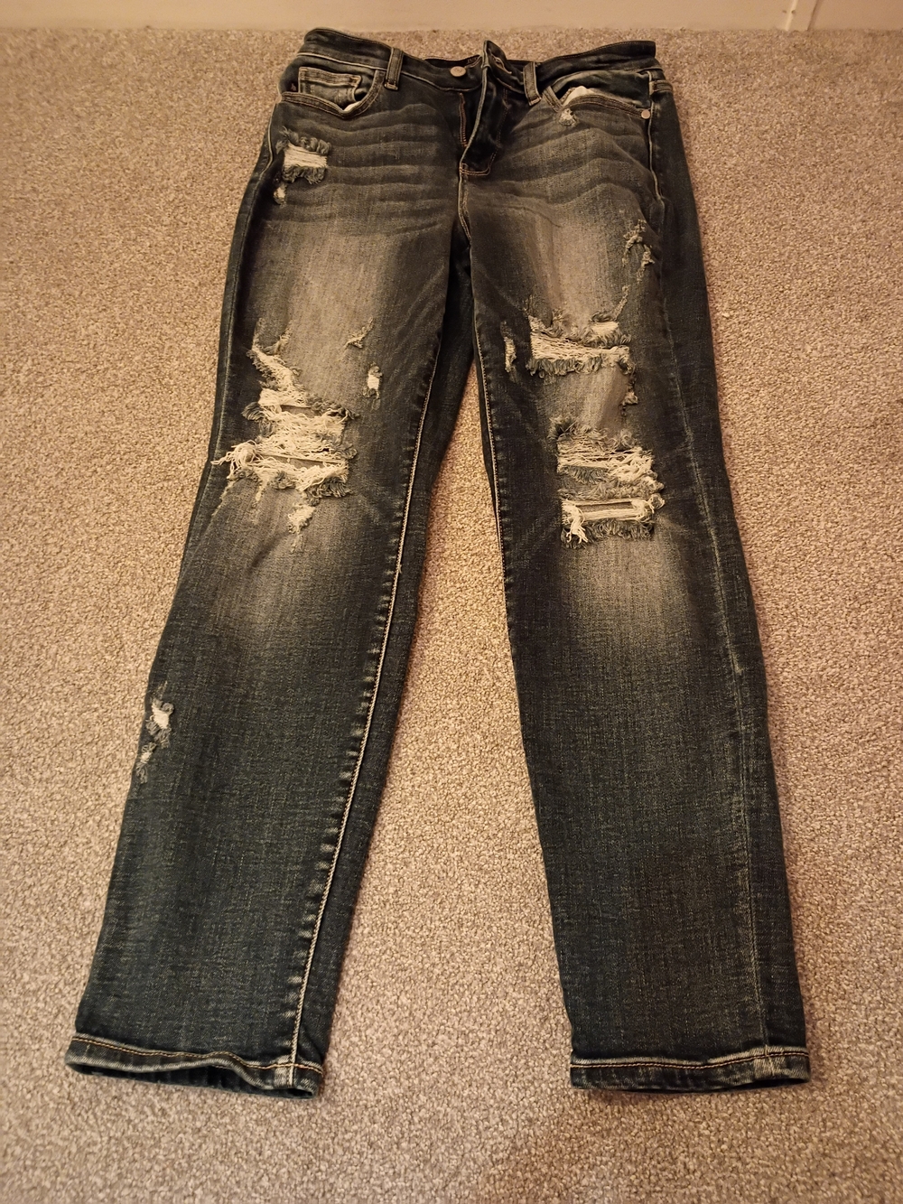 Judy Blue Distressed Boyfriend Jeans - Dark Blue Wash